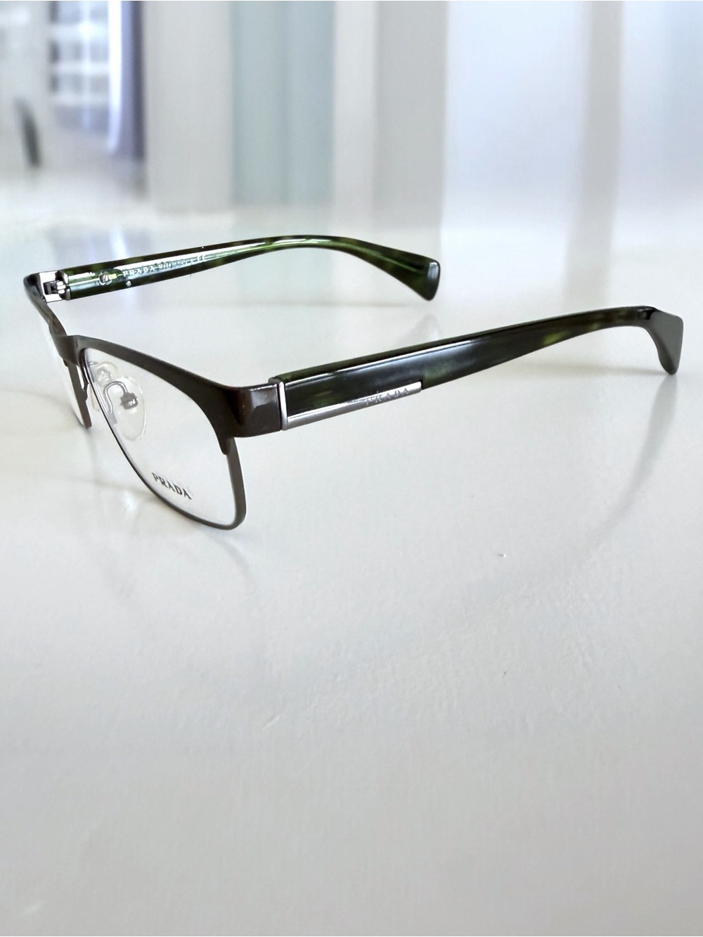 Rare Prada VPR 61P Rectangular Eyeglasses Men Women Green Tortoise Frames 53mm